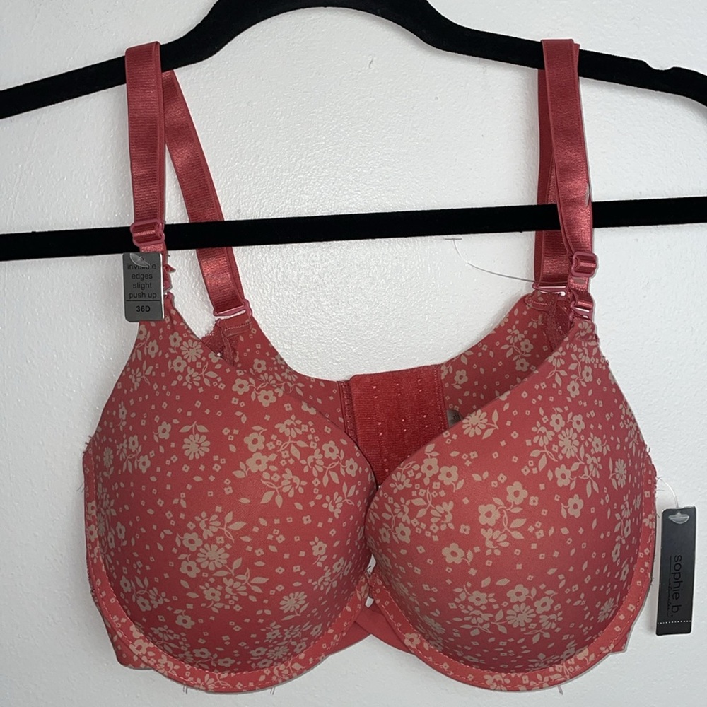NWT Sophie B Invisible Edge Slight Push Up Bra Wire underneath Size 36D Pink